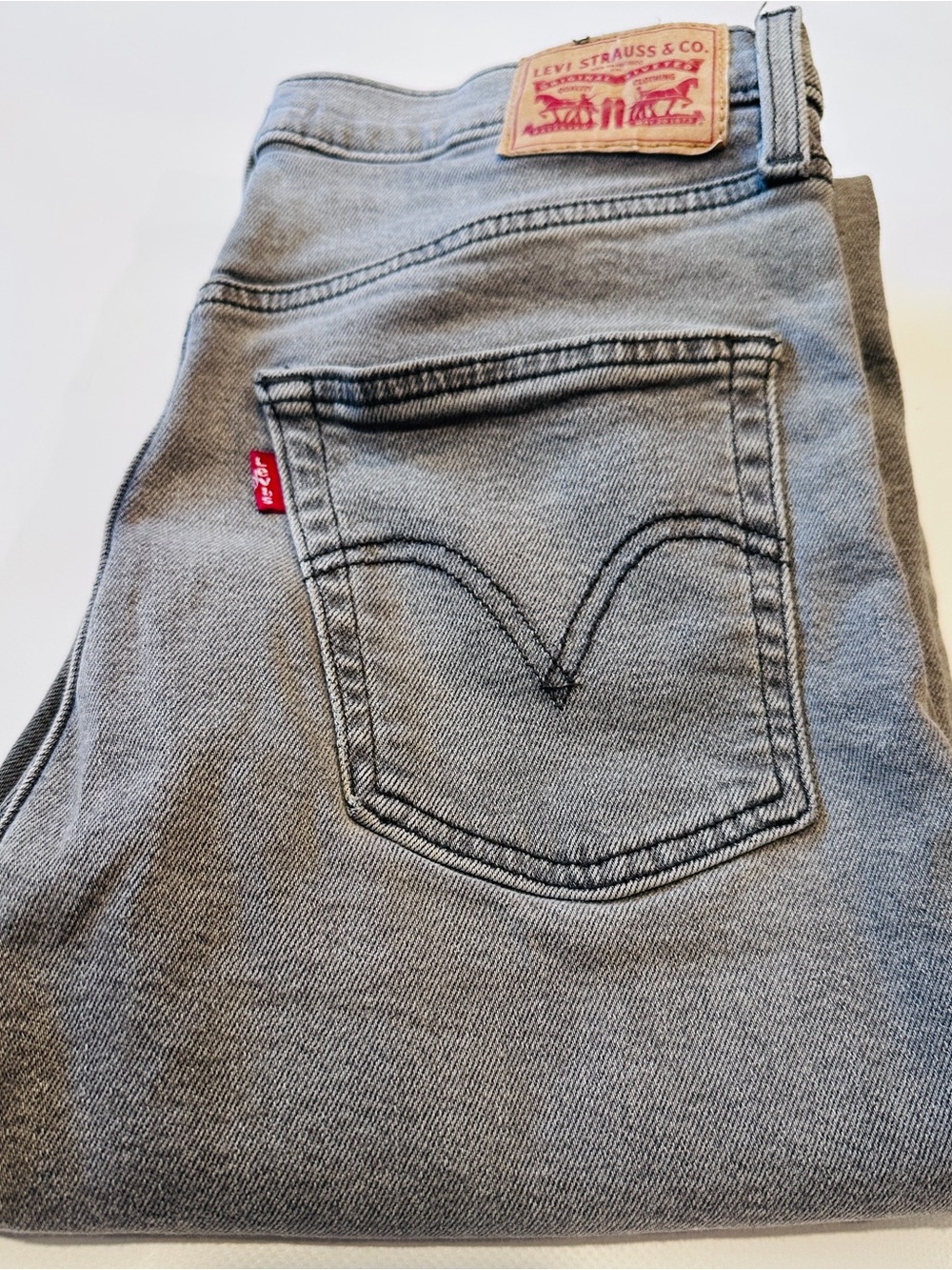 Levi's Light Gray Denim ribcage straight ankle Jeans with Red Tab